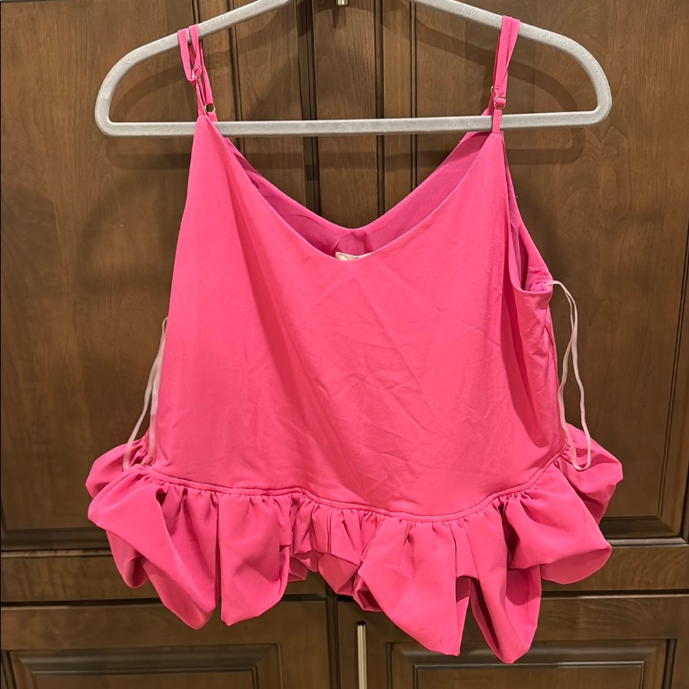 Entro Pink Ruffled Crop Camisole